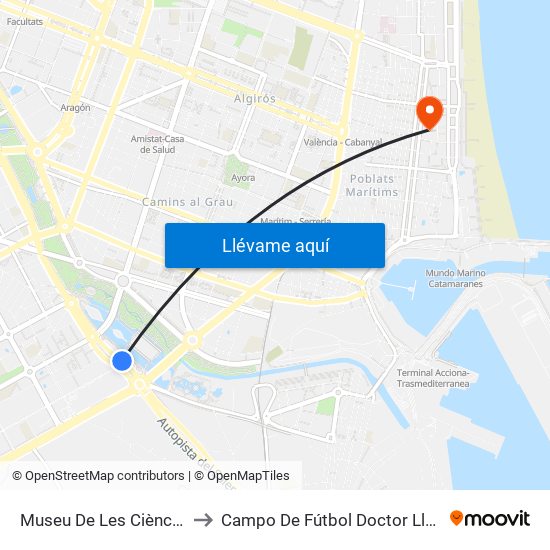 Museu De Les Ciències to Campo De Fútbol Doctor Lluch map