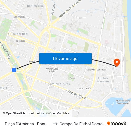 Plaça Amèrica to Campo De Fútbol Doctor Lluch map