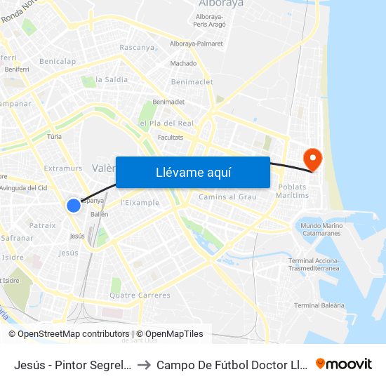 Jesús - Pintor Segrelles to Campo De Fútbol Doctor Lluch map