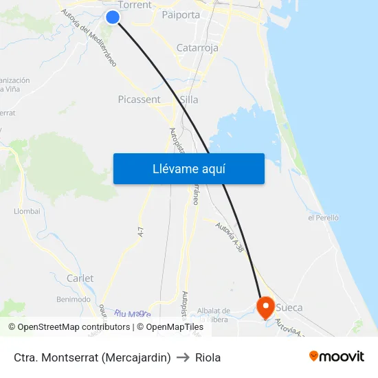Crta. Monserrat - Mercajardín to Riola map