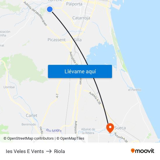 Ies Veles E Vents to Riola map