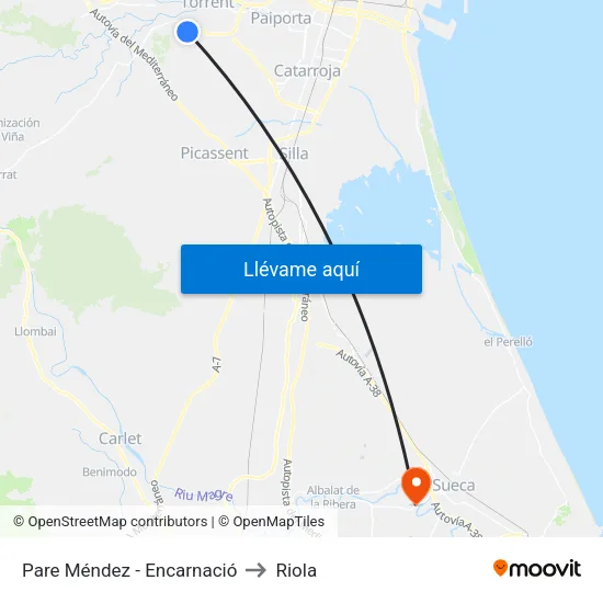 Pare Méndez - Encarnació to Riola map