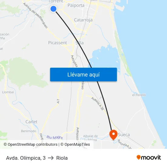 Olímpica to Riola map