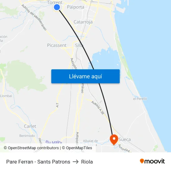 Pare Ferran - Sants Patrons to Riola map