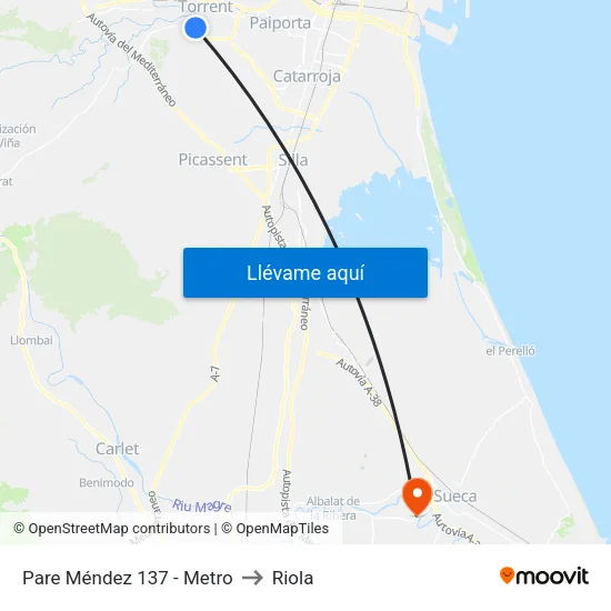 Padre Méndez - Metro to Riola map