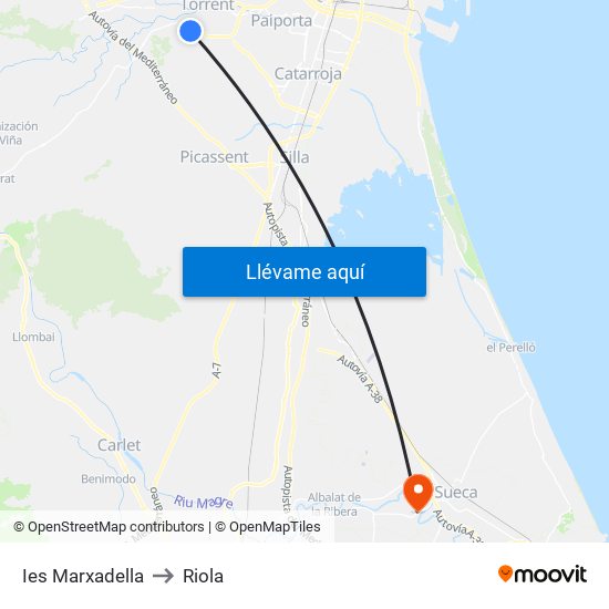 Ies Marxadella to Riola map