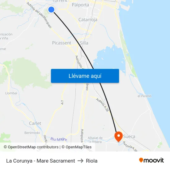 La Corunya - Mare Sacrament to Riola map