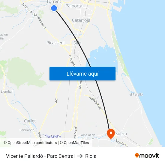 Vicente Pallardó - Parc Central to Riola map