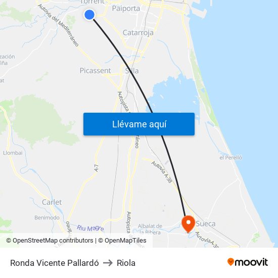 Ronda Vicente Pallardó to Riola map