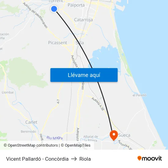 Vicente Pallardó - Concordia to Riola map