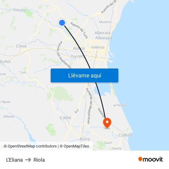 L'Eliana to Riola map