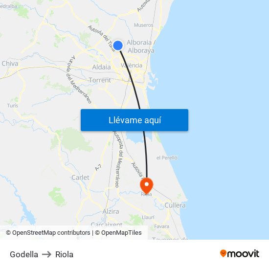 Godella to Riola map