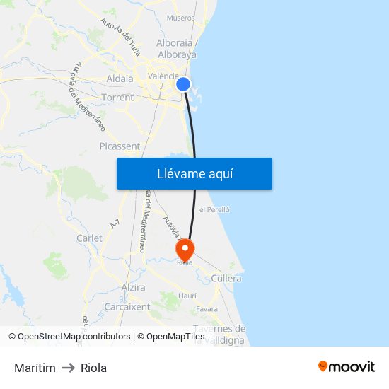 Marítim to Riola map