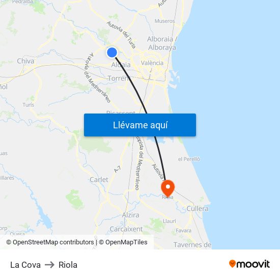 La Cova to Riola map