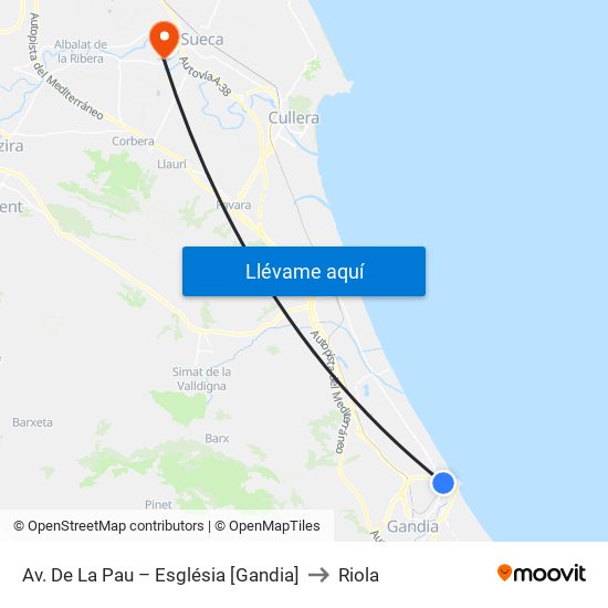 Av. De La Pau – Església [Gandia] to Riola map