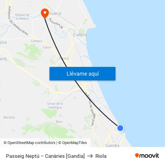 Passeig Neptú – Canàries [Gandia] to Riola map