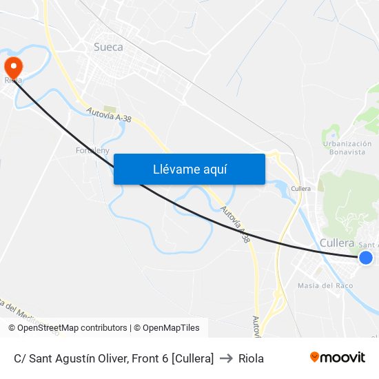 C/ Sant Agustín Oliver, Front 6 [Cullera] to Riola map