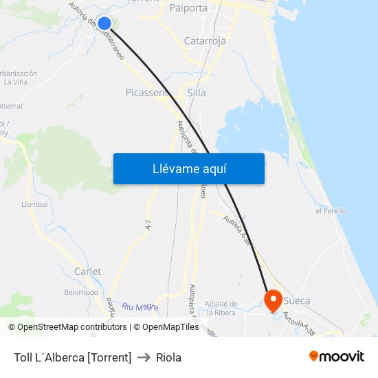 Toll L´Alberca [Torrent] to Riola map