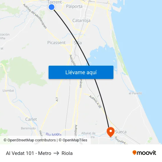 Torrent. Al Vedat 101 - Metro to Riola map