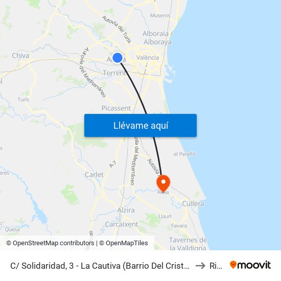 C/ Solidaridad, 3 - La Cautiva (Barrio Del Cristo) [Aldaia] to Riola map