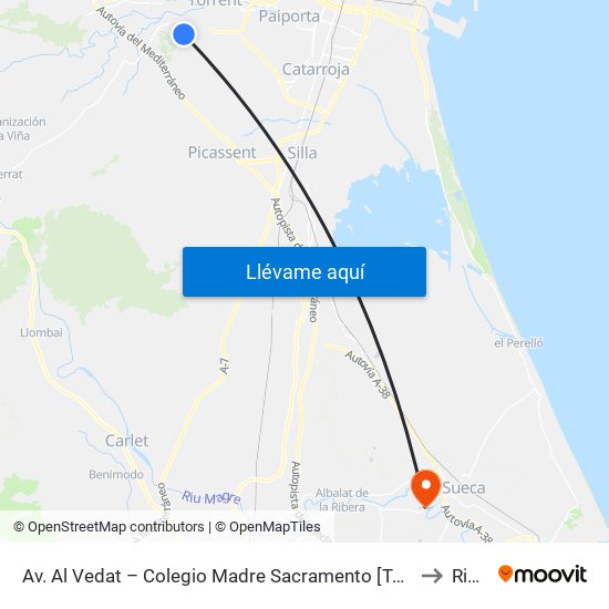 Av. Al Vedat – Colegio Madre Sacramento [Torrent] to Riola map
