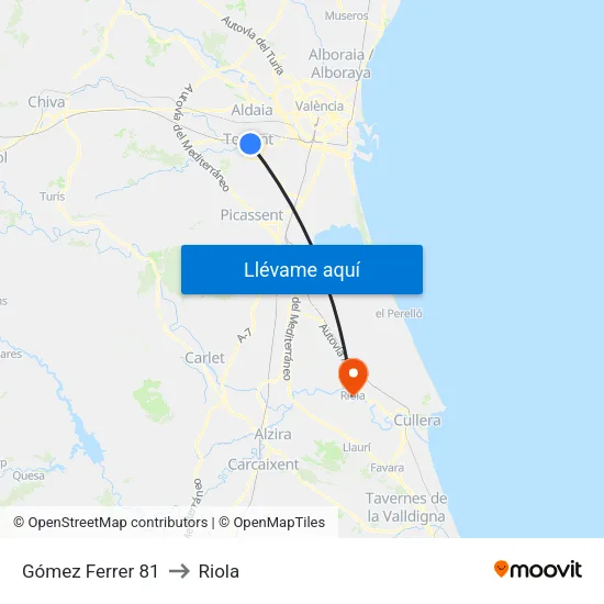 Torrent. Gómez Ferrer 81 to Riola map