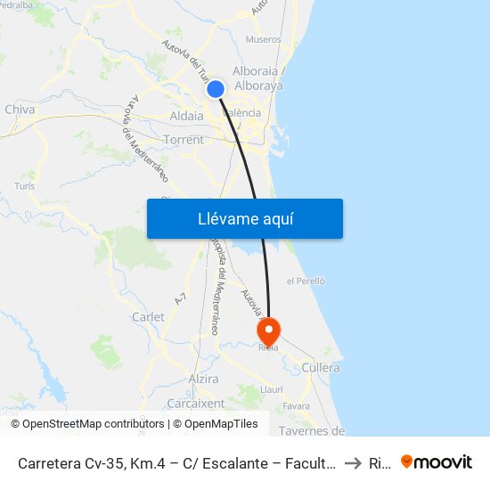 Carretera Cv-35, Km.4 – C/ Escalante – Facultades [Burjassot] to Riola map