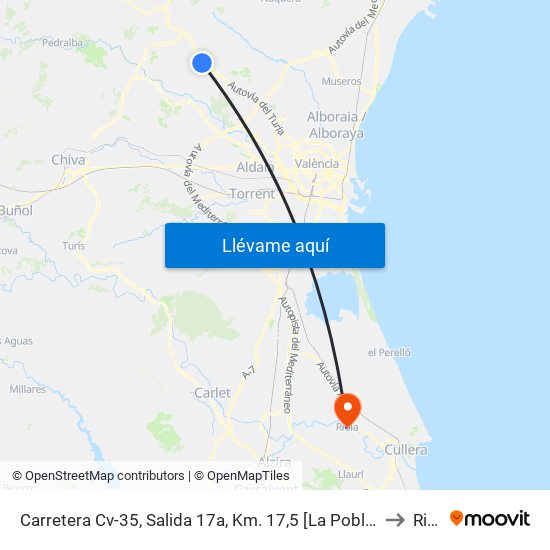 Carretera Cv-35, Salida 17a, Km. 17,5 [La Pobla De Vallbona] to Riola map