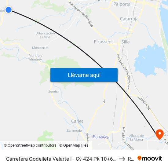 Carretera Godelleta Velarte I - Cv-424 Pk 10+600 Ascendente [Godelleta] to Riola map