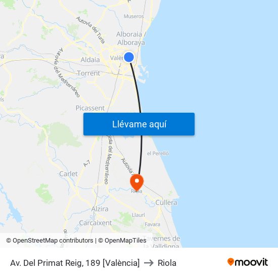 Av. Del Primat Reig, 189 [València] to Riola map