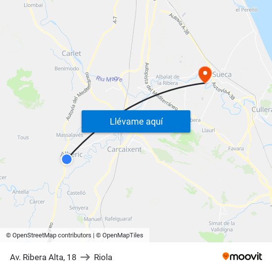 Av. Ribera Alta, 18 to Riola map