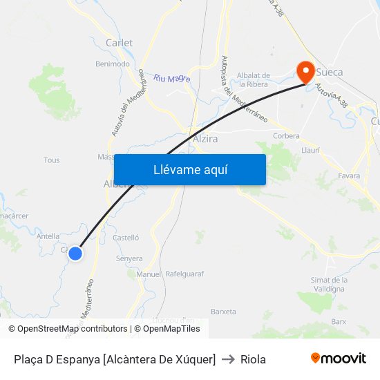 Plaça D Espanya [Alcàntera De Xúquer] to Riola map