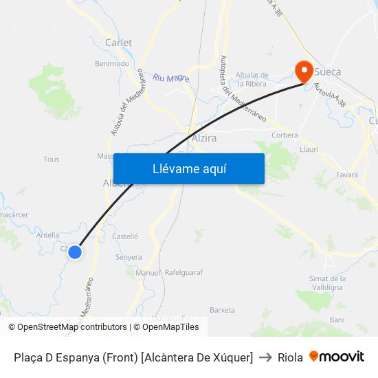 Plaça D Espanya (Front) [Alcàntera De Xúquer] to Riola map