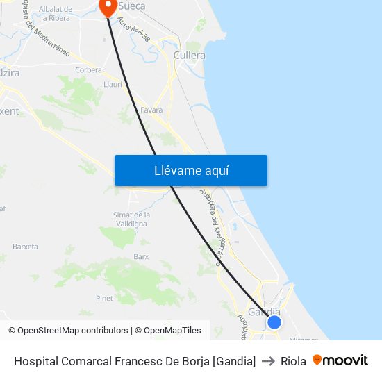 Hospital Comarcal Francesc De Borja [Gandia] to Riola map