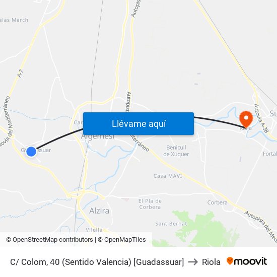 C/ Colom, 40 (Sentido Valencia) [Guadassuar] to Riola map