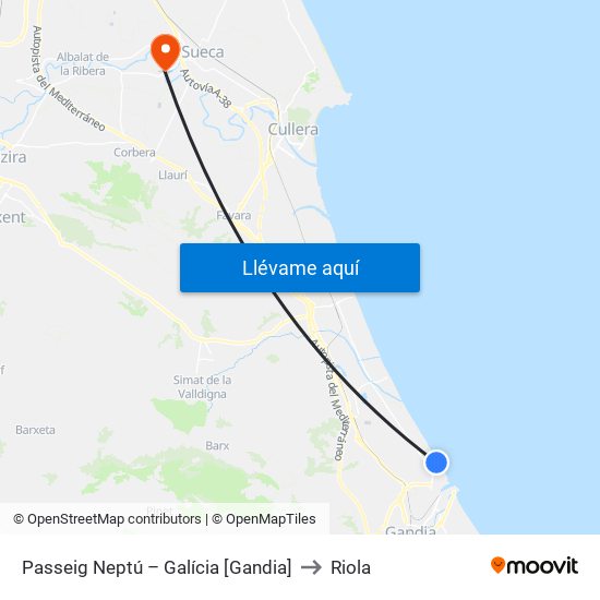 Passeig Neptú – Galícia [Gandia] to Riola map