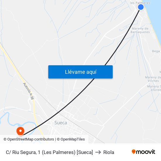 C/ Riu Segura, 1 (Les Palmeres) [Sueca] to Riola map