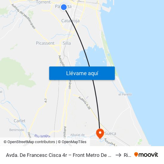 Avda. De Francesc Cisca 4r – Front Metro De Paiporta [Paiporta] to Riola map