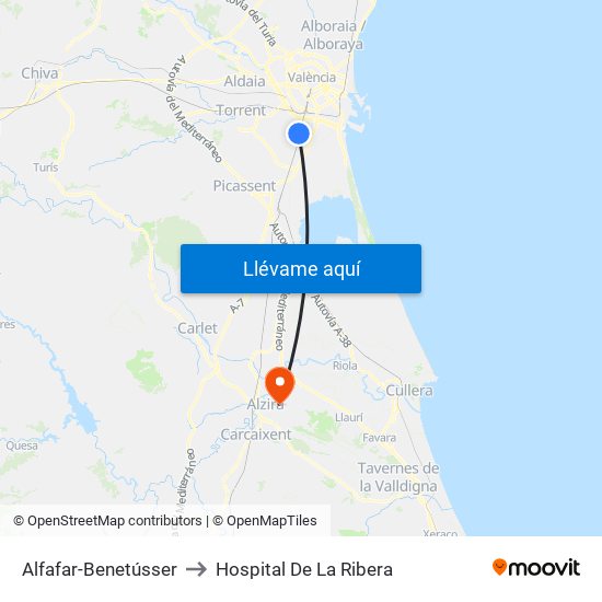 Alfafar-Benetússer to Hospital De La Ribera map