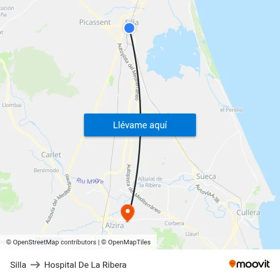 Silla to Hospital De La Ribera map