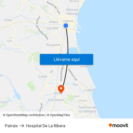 Patraix to Hospital De La Ribera map