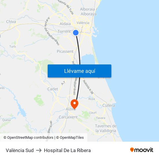 València Sud to Hospital De La Ribera map