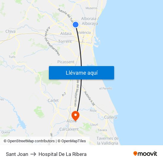 Sant Joan to Hospital De La Ribera map