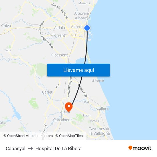 Cabanyal to Hospital De La Ribera map