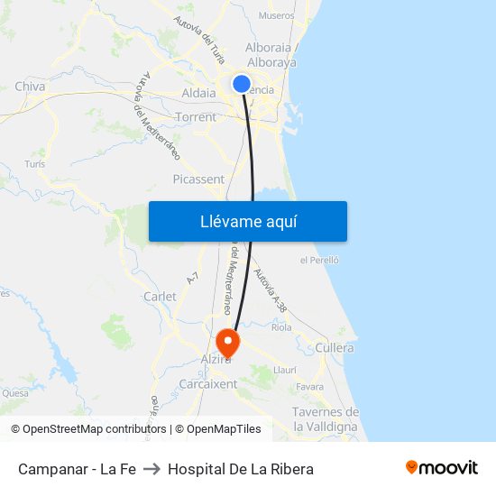 Campanar - La Fe to Hospital De La Ribera map