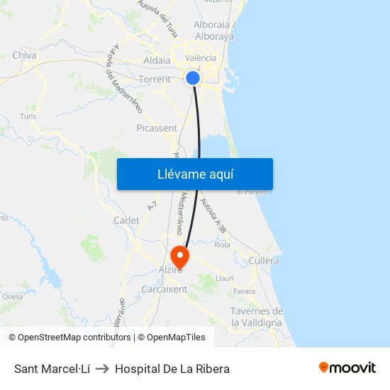Sant Marcel·Lí to Hospital De La Ribera map