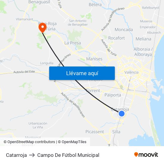 Catarroja to Campo De Fútbol Municipal map