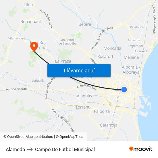 Alameda to Campo De Fútbol Municipal map