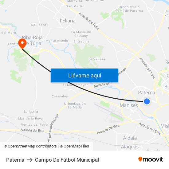 Paterna to Campo De Fútbol Municipal map