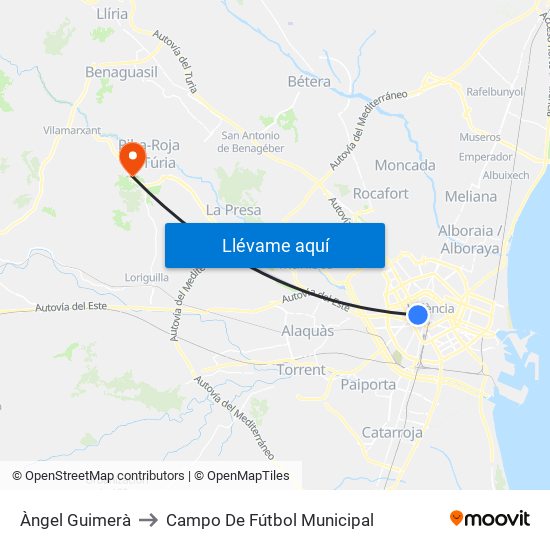 Àngel Guimerà to Campo De Fútbol Municipal map